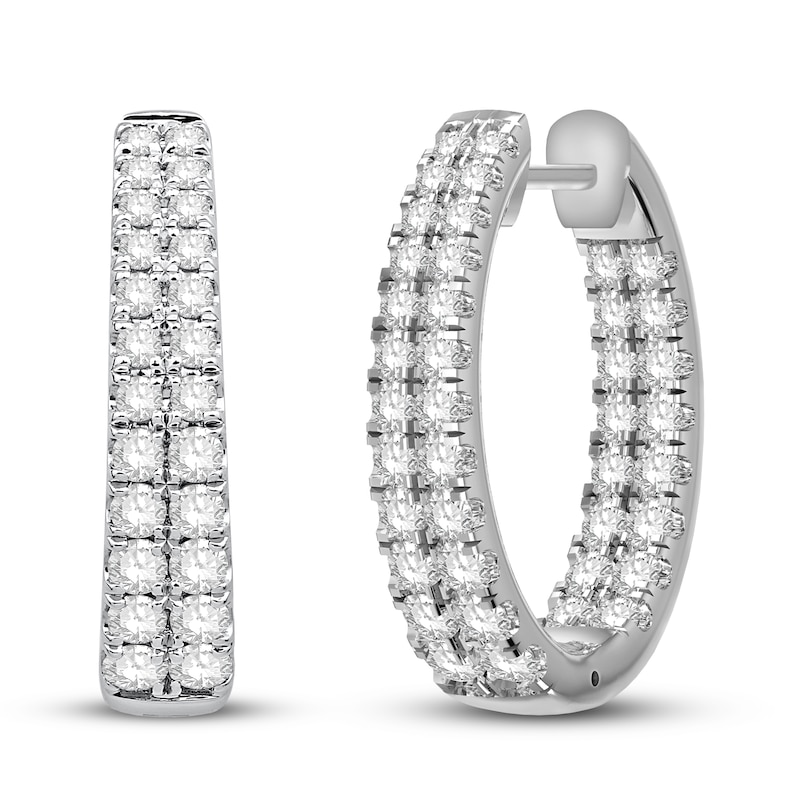 Main Image 1 of Diamond Hoop Earrings 1 1/4 ct tw Round 14K White Gold