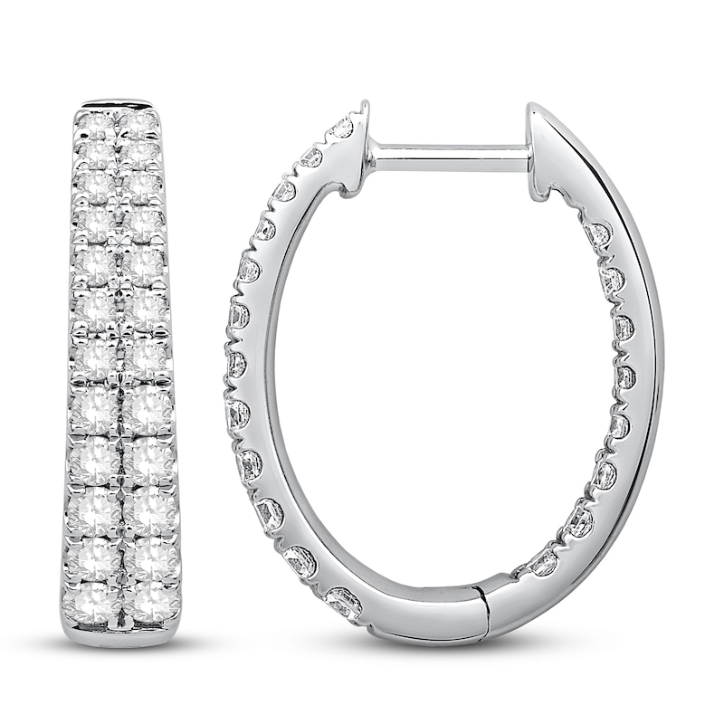 Main Image 2 of Diamond Hoop Earrings 1 1/4 ct tw Round 14K White Gold