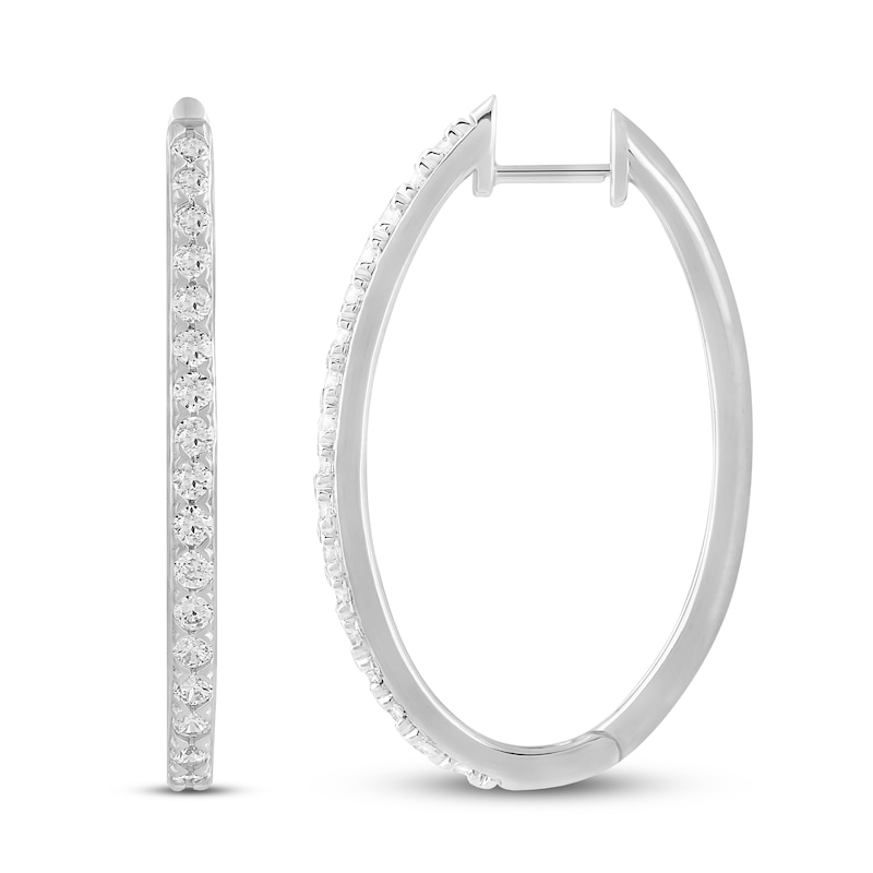 Main Image 1 of Diamond Hoop Earrings 1 ct tw Round 14K White Gold