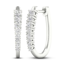 Lab-Created Diamond Hoop Earrings 1 ct tw Round 14K White Gold