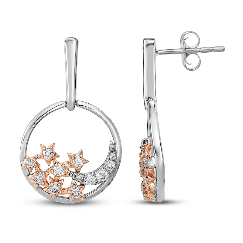 Moon and Stars Circle Diamond Post Earrings 1/4 ct tw 14K Two-Tone Gold ...