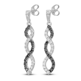 Black & White Diamond Dangle Earrings 1/4 ct tw Round 14K White Gold