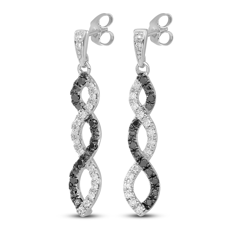Black & White Diamond Dangle Earrings 1/4 ct tw Round 14K White Gold