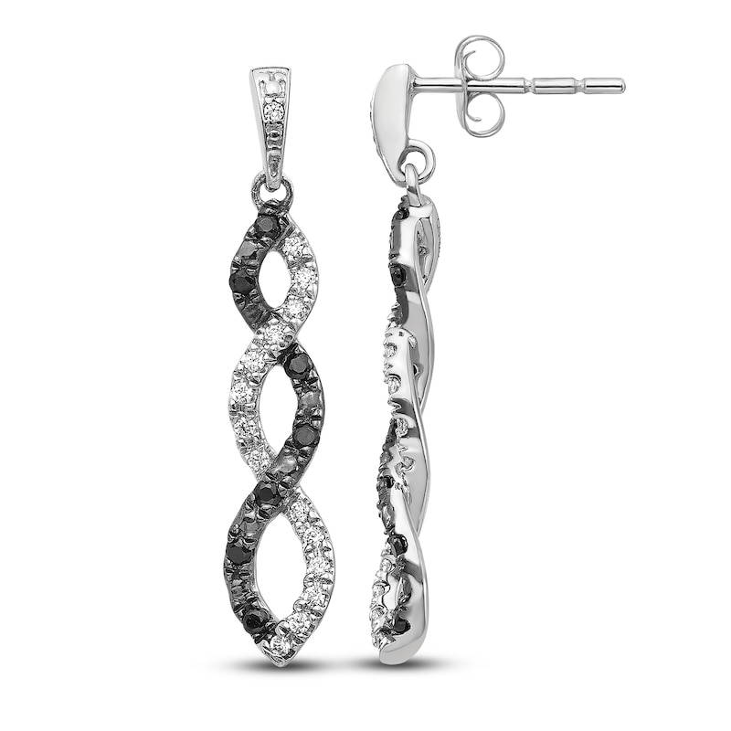 Black & White Diamond Dangle Earrings 1/4 ct tw Round 14K White Gold