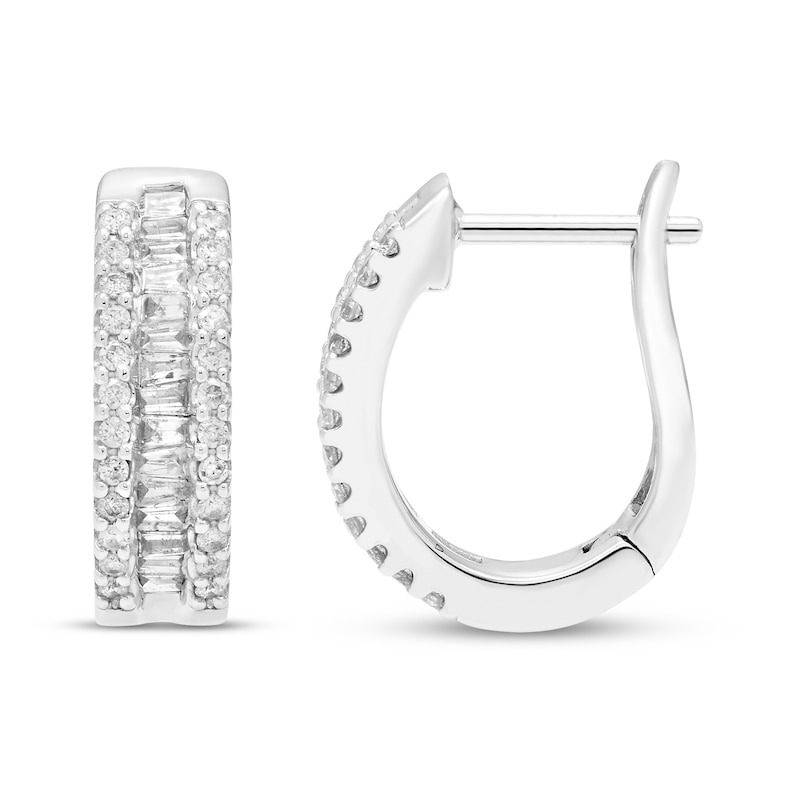 Men's Diamond Huggie Hoop Earrings 1/3 ct tw Round-cut 10K White