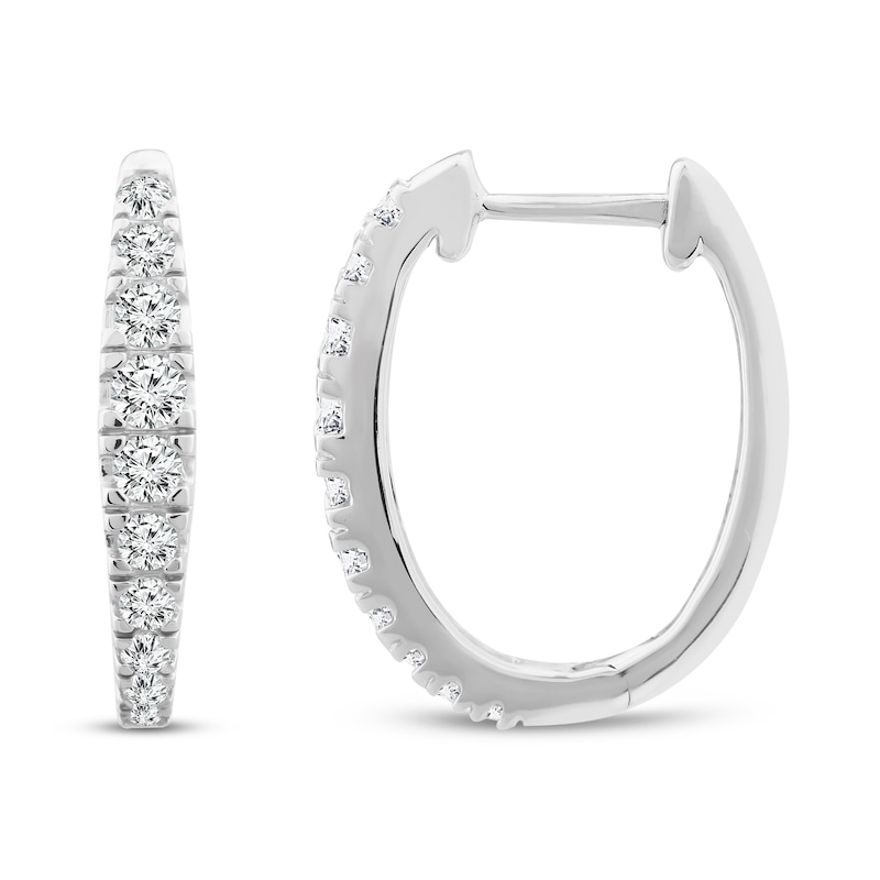 Main Image 1 of Diamond Hoop Earrings 1/2 ct tw Round 10K White Gold