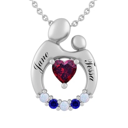 Family Birthstone Mother and Child Necklace (2-6 Stones and 2 Lines)