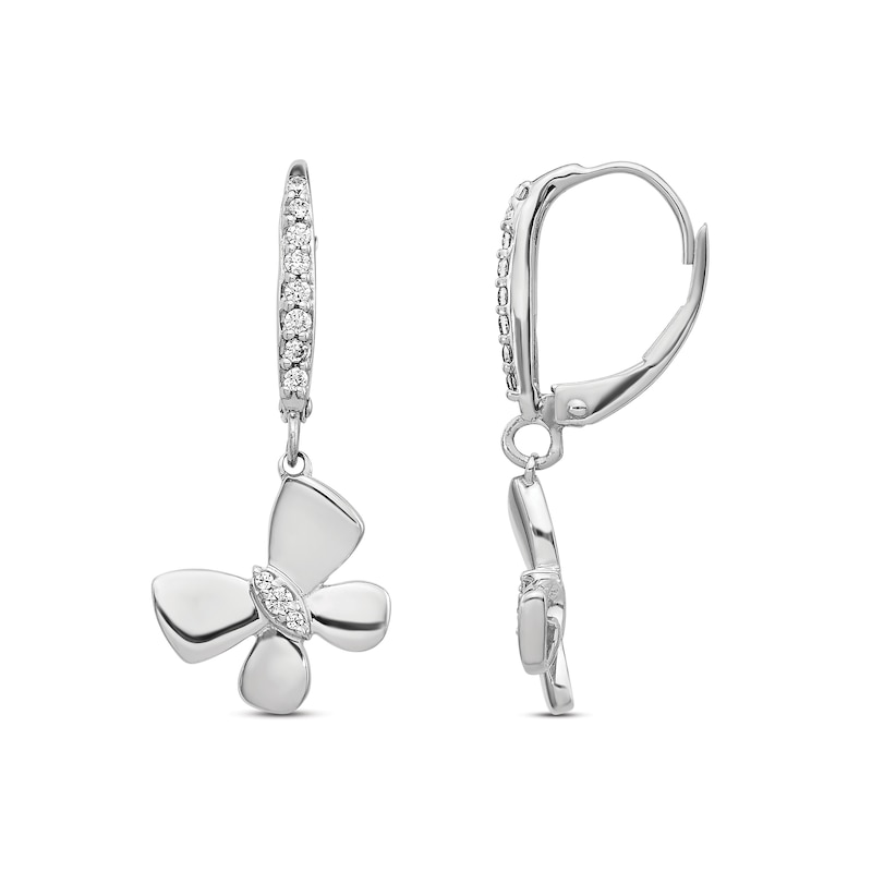 Diamond Butterfly Drop Earrings 1/6 ct tw Round 14K White Gold