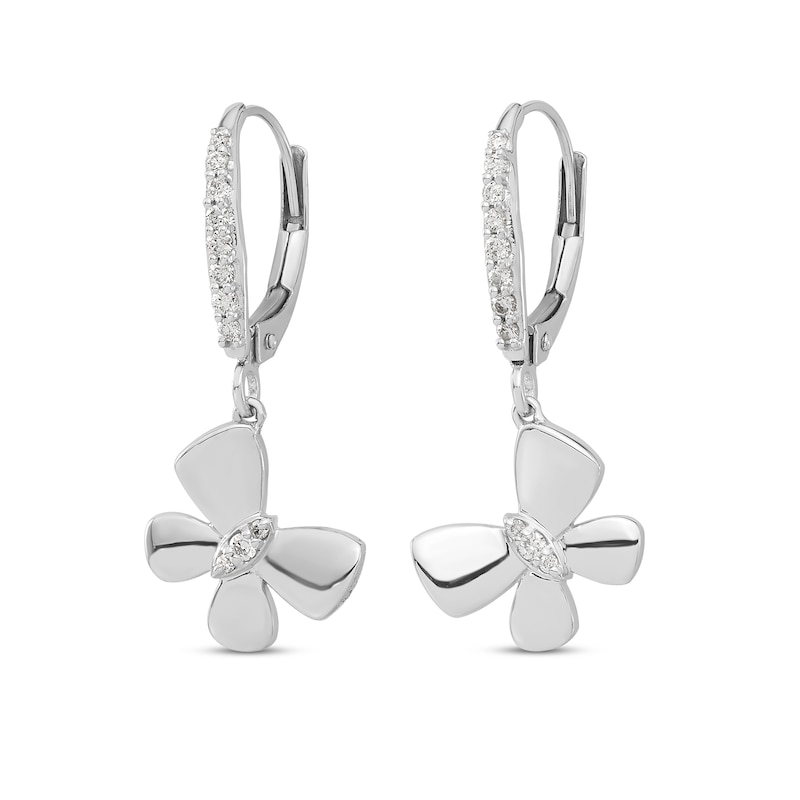 Diamond Butterfly Drop Earrings 1/6 ct tw Round 14K White Gold