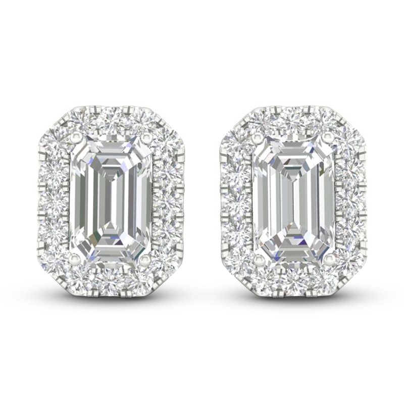 Main Image 1 of Diamond Stud Earrings 1/2 ct tw Round/Emerald 14K White Gold