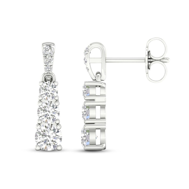 Main Image 2 of Diamond 3-Stone Earrings 1 ct tw Round 14K White Gold