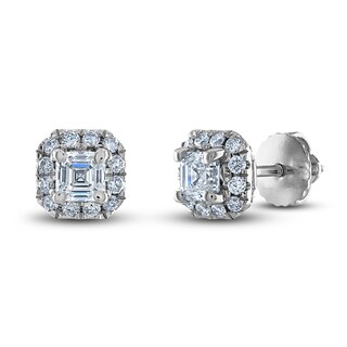 Royal Asscher Diamond Halo Earrings 3/4 ct tw Square 14K White Gold | Jared