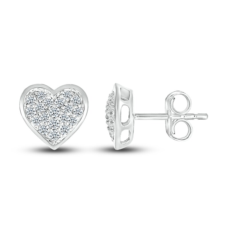 Diamond Heart Stud Earrings 1/3 ct tw Round 10K White Gold