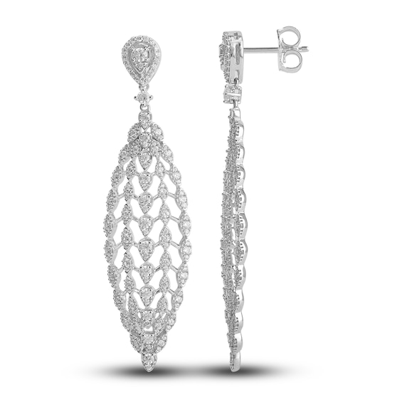 Womens Diamond Hook Round Drop Earrings 14K White Gold 2.35 ct