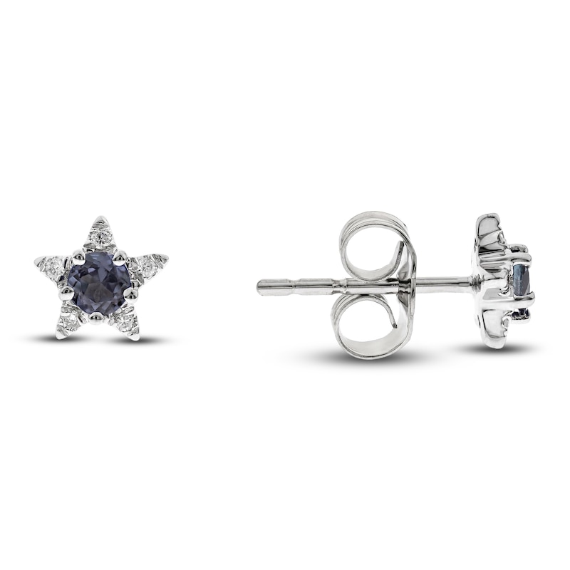Lab-Created Alexandrite Star Stud Earrings 1/20 ct tw Diamonds 14K White Gold