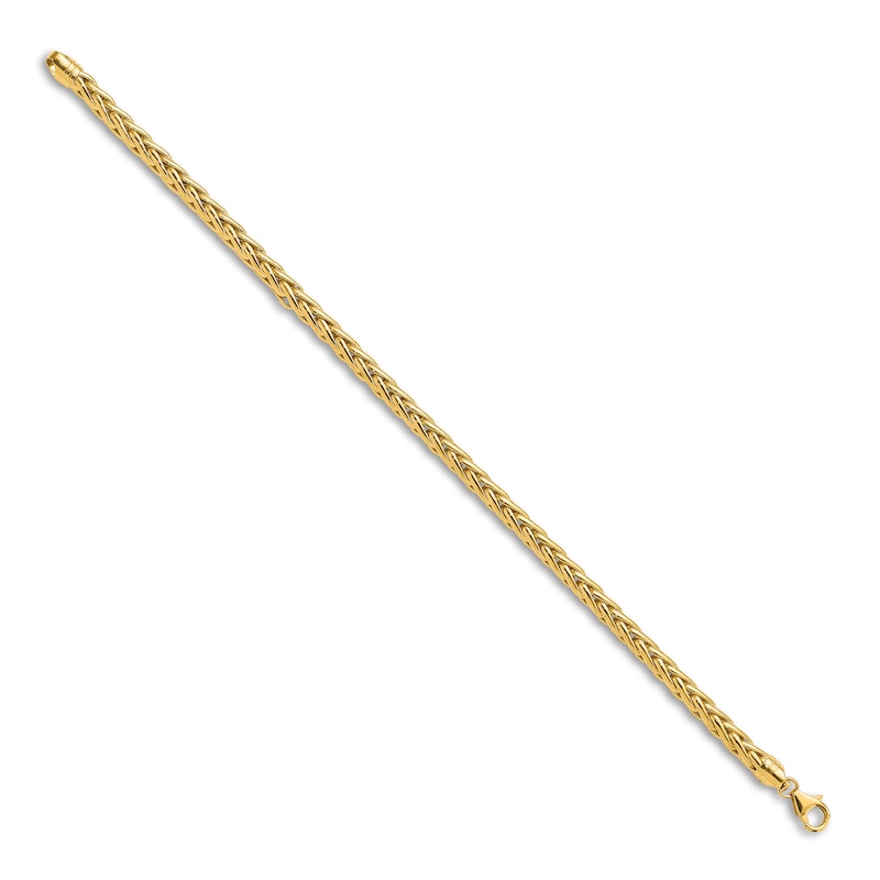 Men's Hollow Wheat Chain Bracelet 14K Yellow Gold 5.0mm 8.5"