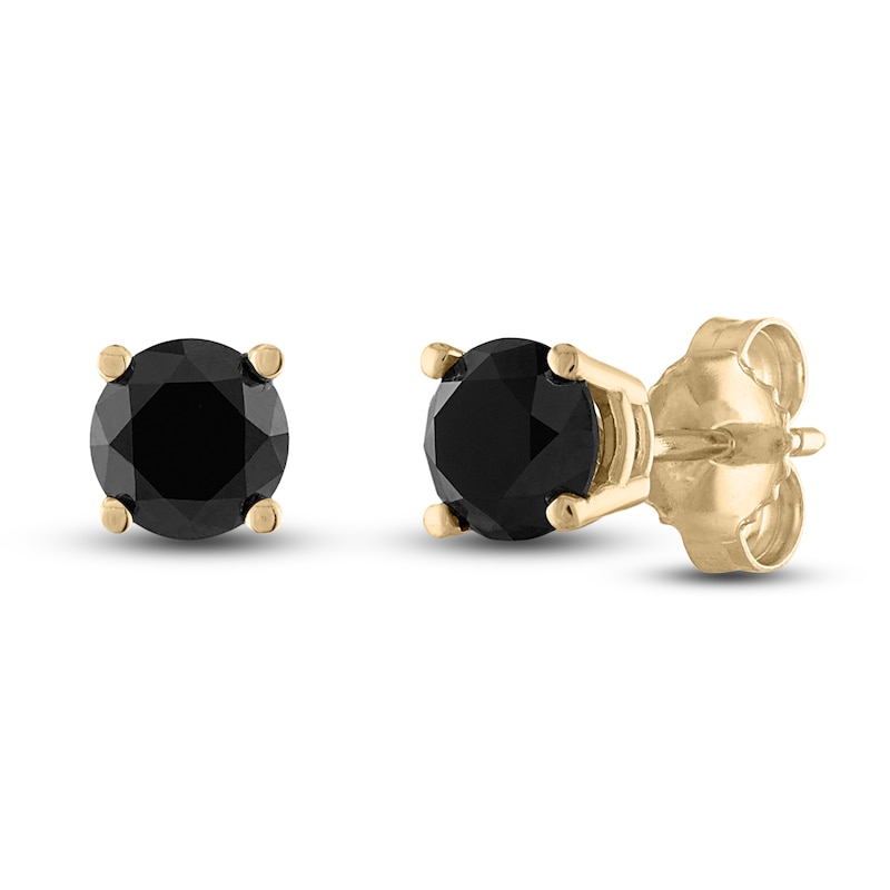 Black Diamond Solitaire Earrings 1/4 ct tw Round 10K Yellow Gold