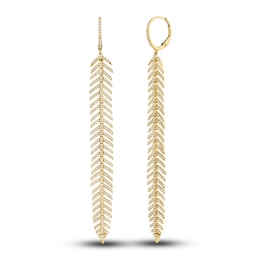 Shy Creation Diamond Feather Earrings 1-1/4 ct tw Round 14K Yellow Gold SC55004558
