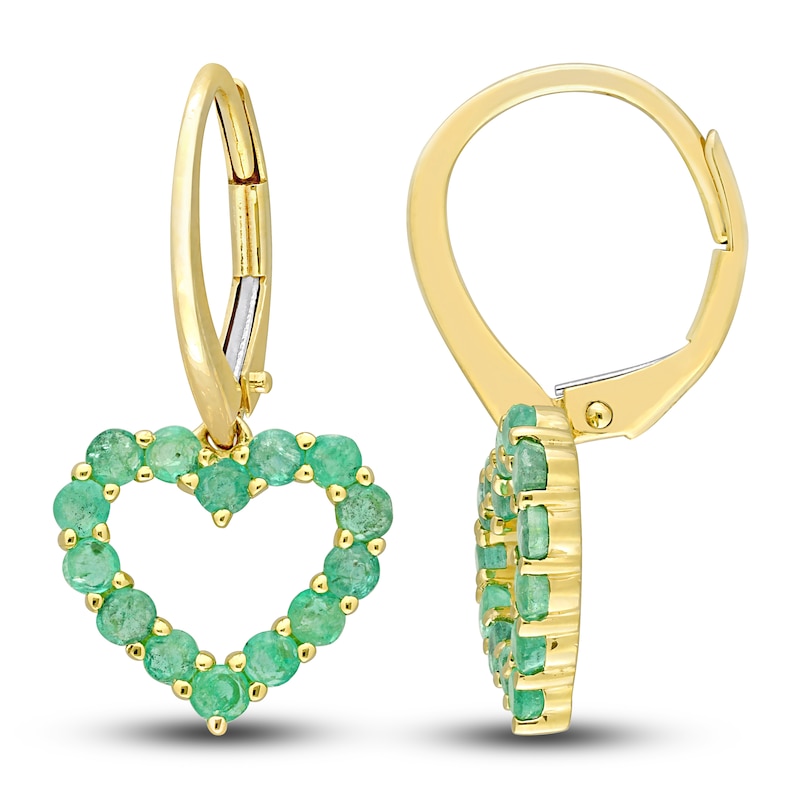 Main Image 1 of Natural Emerald Heart Earrings 10K Yellow Gold