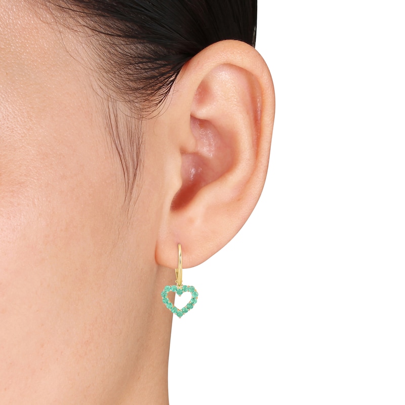 Main Image 3 of Natural Emerald Heart Earrings 10K Yellow Gold