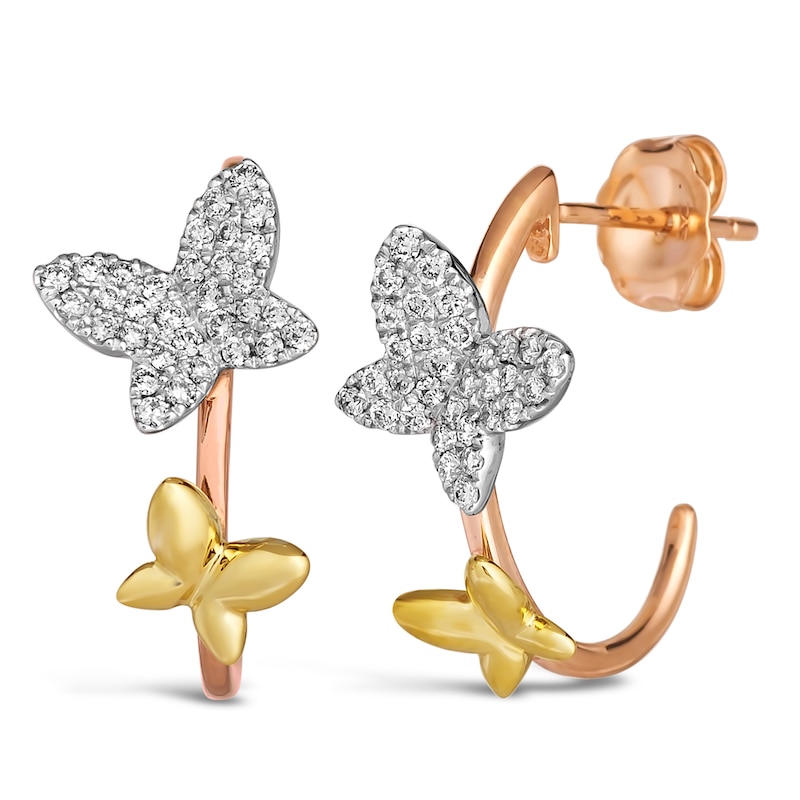 Le Vian Diamond Butterfly Earrings 1/3 ct tw Round 14K Tri-Tone Gold