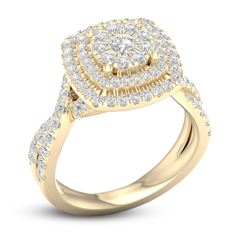 Main Image 2 of Diamond Double Halo Engagement Ring 1-1/3 ct tw Round 14K Yellow Gold