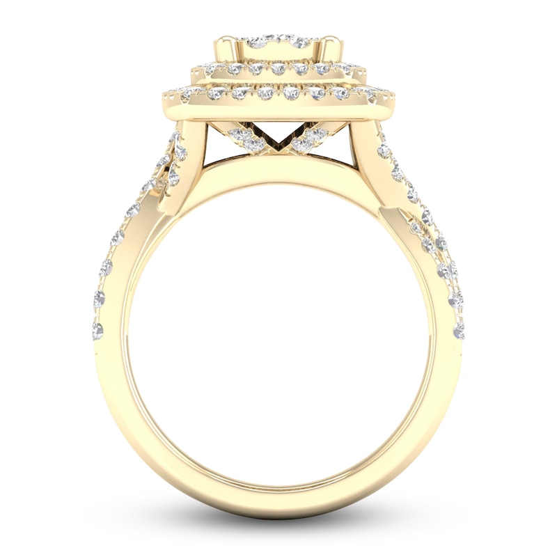 Main Image 4 of Diamond Double Halo Engagement Ring 1-1/3 ct tw Round 14K Yellow Gold