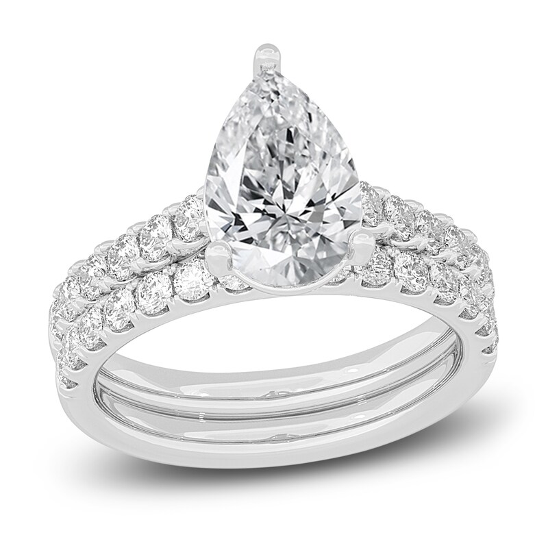 Main Image 1 of Lab-Created Diamond Bridal Set 3 ct tw Pear/Round 14K White Gold