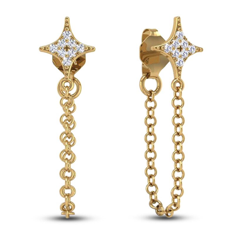 Diamond Stud with Drop Curb Chain Earrings