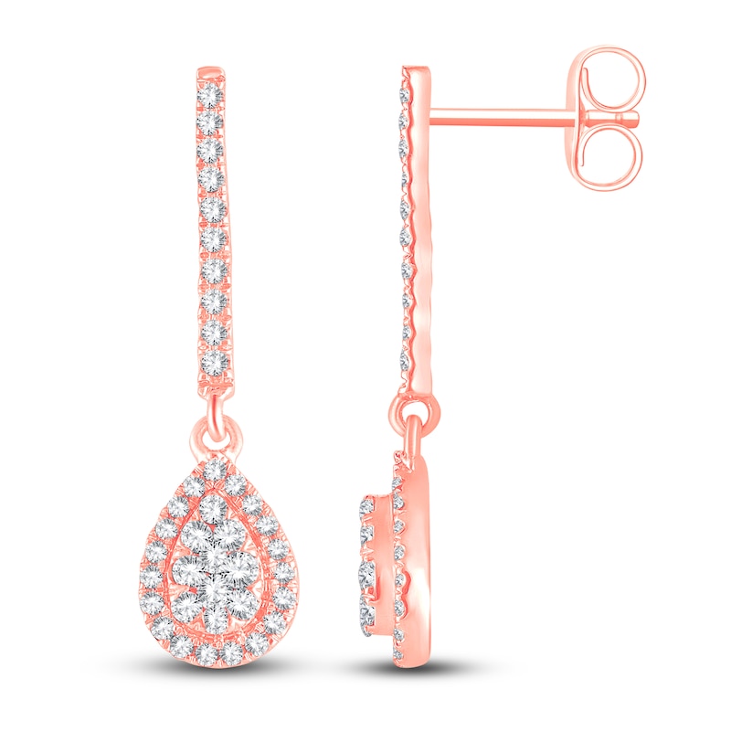 Diamond Teardrop Dangle Earrings 1/2 ct tw Round 14K Rose Gold