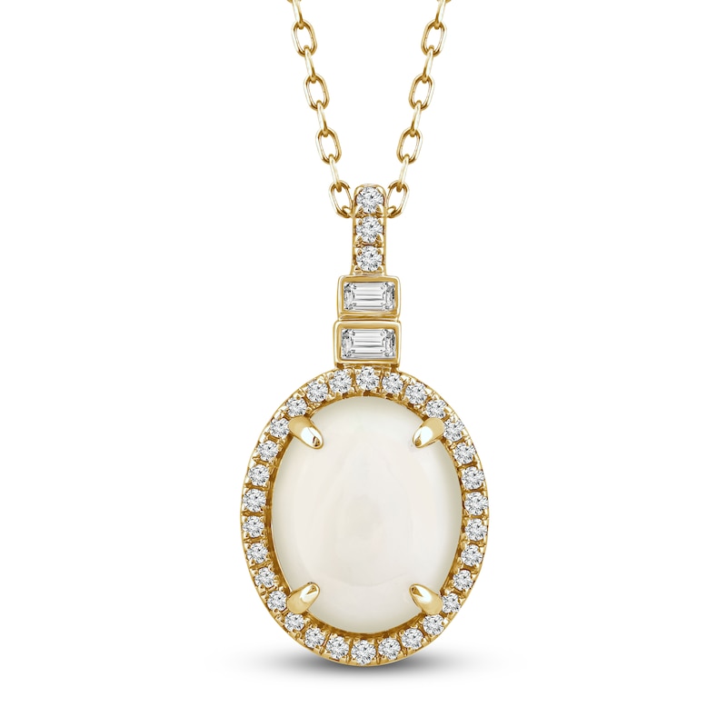 Natural Opal Pendant Necklace 1/6 ct tw Diamonds 14K Yellow Gold 18"