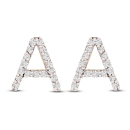 Diamond Letter A Earrings 1/10 ct tw Round 14K Yellow Gold