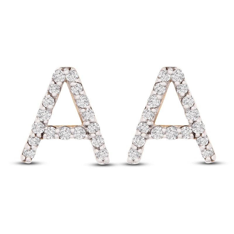 Main Image 1 of Diamond Letter A Earrings 1/10 ct tw Round 14K Yellow Gold