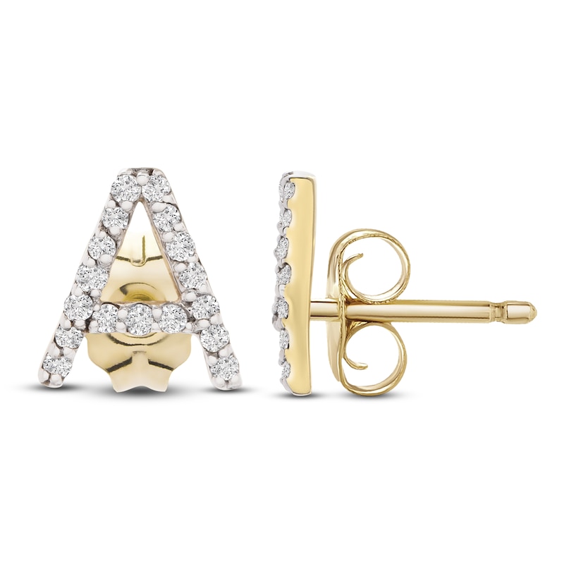 Main Image 3 of Diamond Letter A Earrings 1/10 ct tw Round 14K Yellow Gold