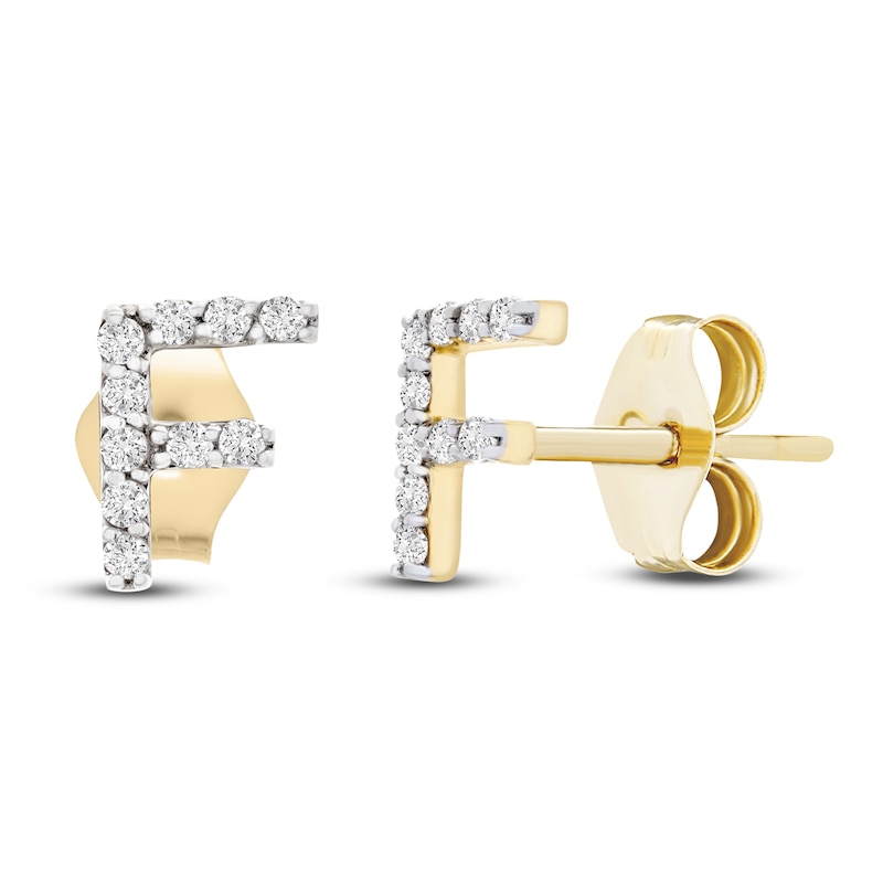 Main Image 2 of Diamond Letter F Earrings 1/10 ct tw Round 14K Yellow Gold