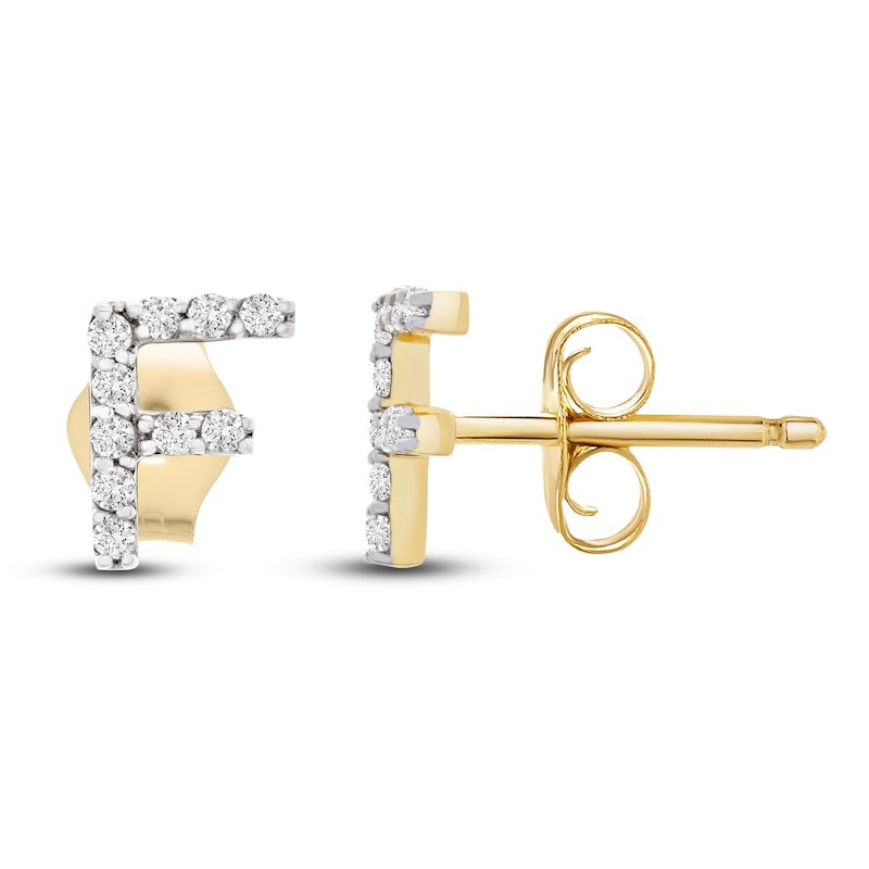 Main Image 3 of Diamond Letter F Earrings 1/10 ct tw Round 14K Yellow Gold