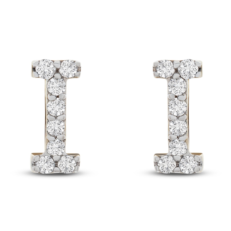 Main Image 1 of Diamond Letter I Earrings 1/10 ct tw Round 14K Yellow Gold