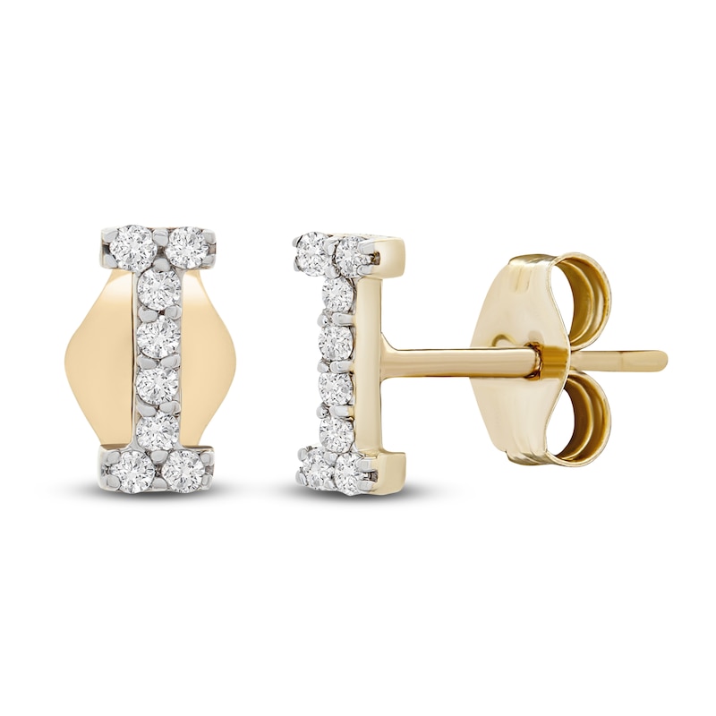 Main Image 2 of Diamond Letter I Earrings 1/10 ct tw Round 14K Yellow Gold