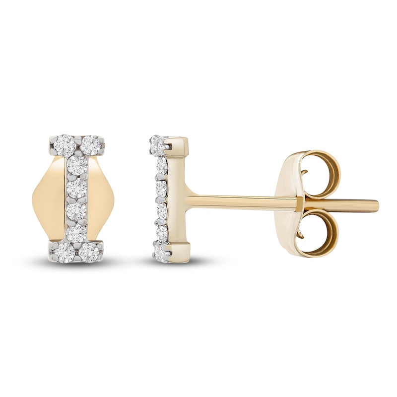 Main Image 3 of Diamond Letter I Earrings 1/10 ct tw Round 14K Yellow Gold