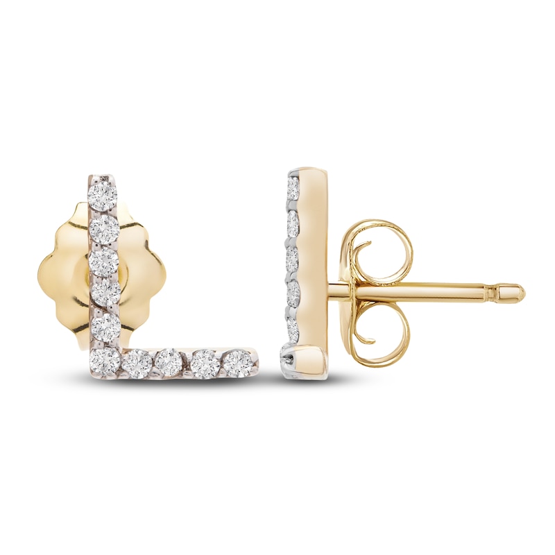 Main Image 3 of Diamond Letter L Earrings 1/10 ct tw Round 14K Yellow Gold