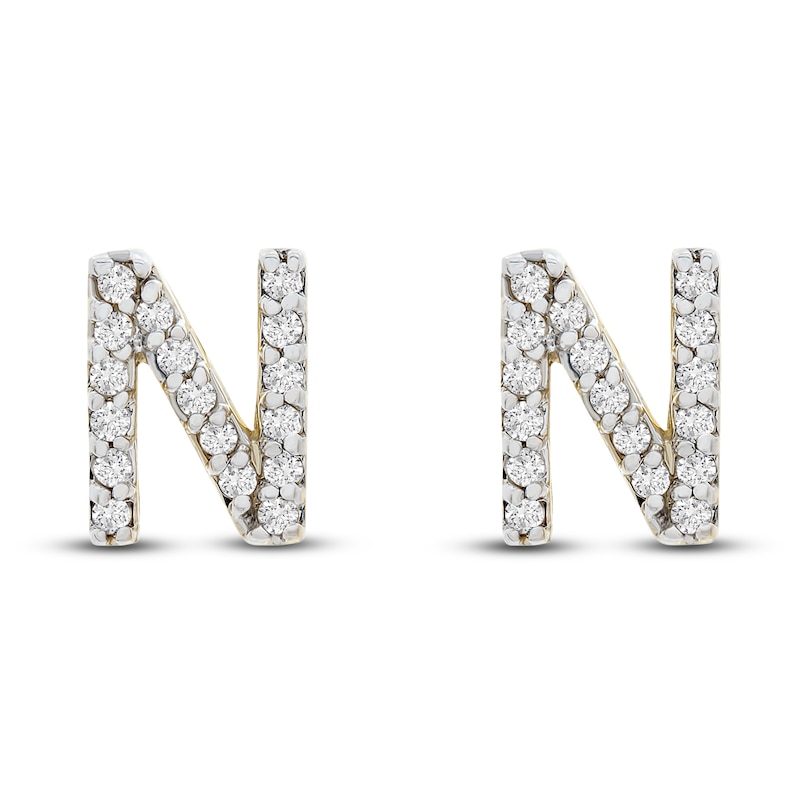 Main Image 1 of Diamond Letter N Earrings 1/10 ct tw Round 14K Yellow Gold