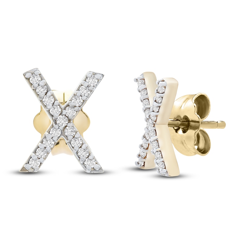 Main Image 2 of Diamond Letter X Earrings 1/10 ct tw Round 14K Yellow Gold