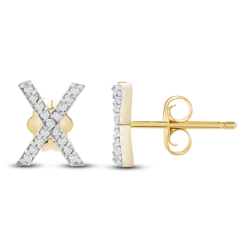 Main Image 3 of Diamond Letter X Earrings 1/10 ct tw Round 14K Yellow Gold