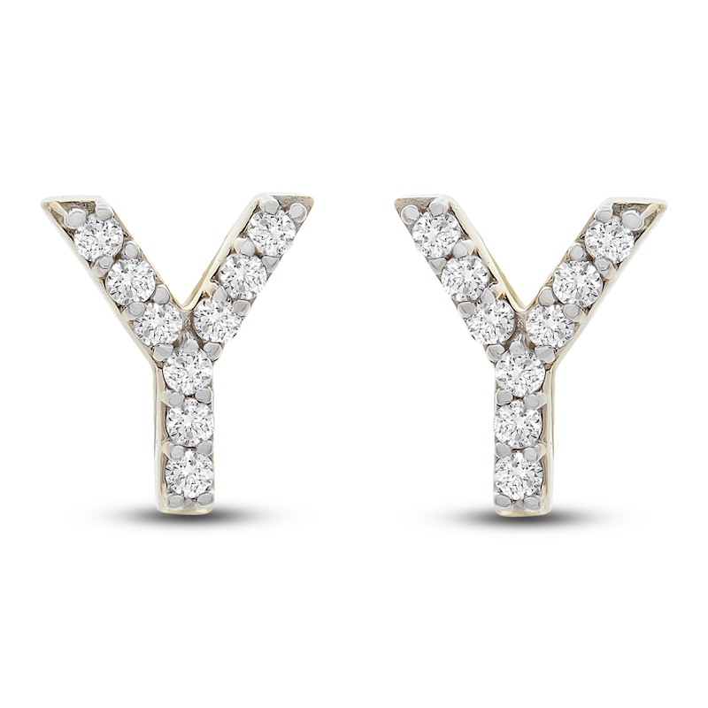 Diamond Letter Y Earrings 1/10 ct tw Round 14K Yellow Gold