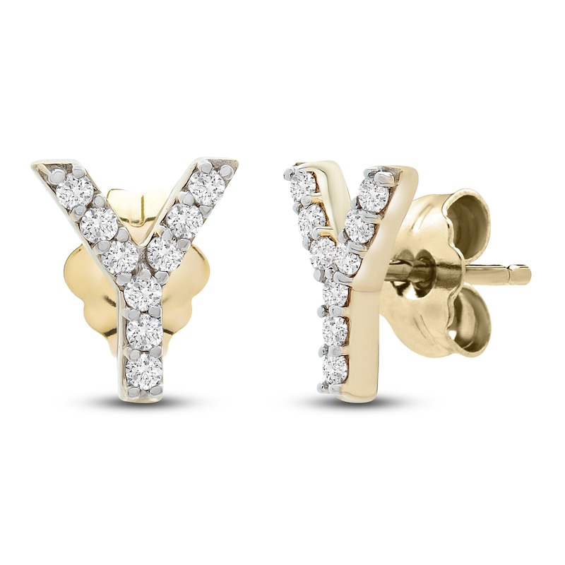 Diamond Letter Y Earrings 1/10 ct tw Round 14K Yellow Gold