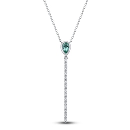 Pear-Shaped Natural Emerald & Diamond Y Necklace 1/8 ct tw 14K White Gold