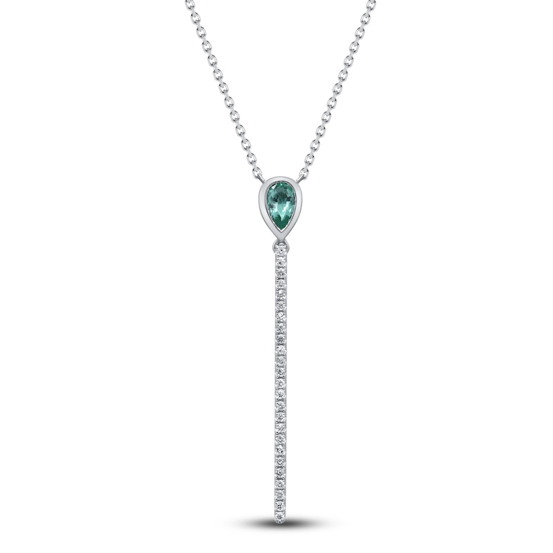 Main Image 1 of Pear-Shaped Natural Emerald & Diamond Y Necklace 1/8 ct tw 14K White Gold