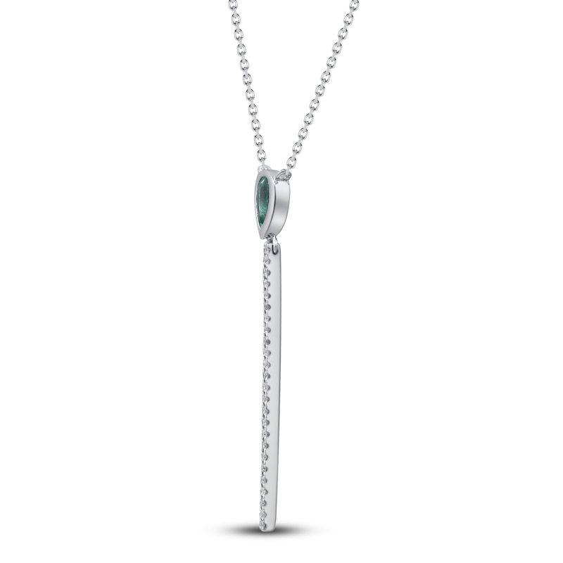 Main Image 2 of Pear-Shaped Natural Emerald & Diamond Y Necklace 1/8 ct tw 14K White Gold