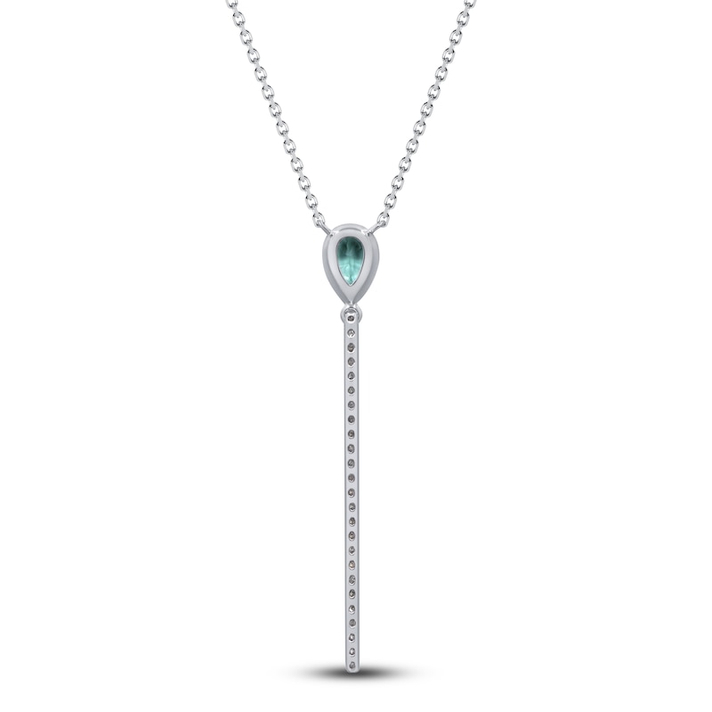 Main Image 3 of Pear-Shaped Natural Emerald & Diamond Y Necklace 1/8 ct tw 14K White Gold