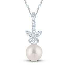 Pnina Tornai Diamond & Freshwater Cultured Pearl Butterfly Pendant Necklace 1/6 ct tw 14K White Gold